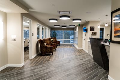 Interior view of a welcoming lobby with seating