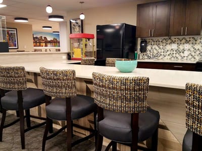 Interior view of a modern kitchen area in a senior living facility