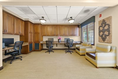 Interior common area with seating and computers