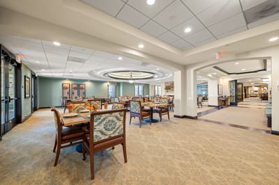 Bright dining area with decorative seating