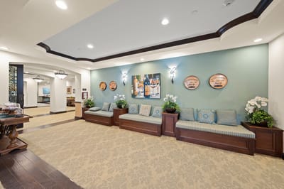Interior lounge area with seating and decor