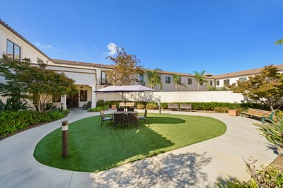 Outdoor space with seating and landscaping