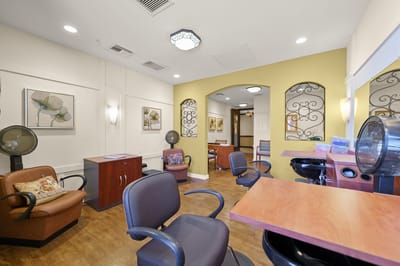 Interior of a beauty salon with styling stations