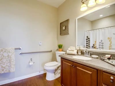 Bright and clean assisted living bathroom