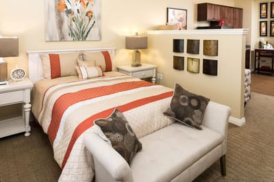 Cozy bedroom in a senior living facility with decor