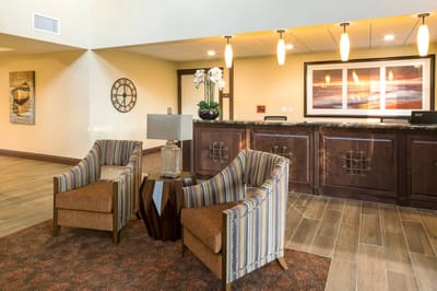 Bright interior lobby with seating and reception desk