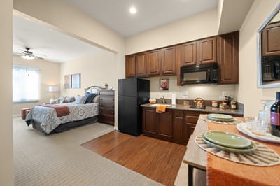 Cozy studio apartment with kitchen area