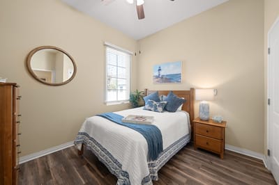 Cozy resident room with bed and decor