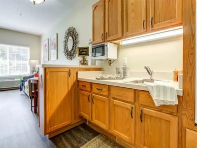 Cozy kitchenette area in a senior living facility