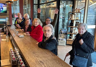 Residents enjoying time together at the facility bar