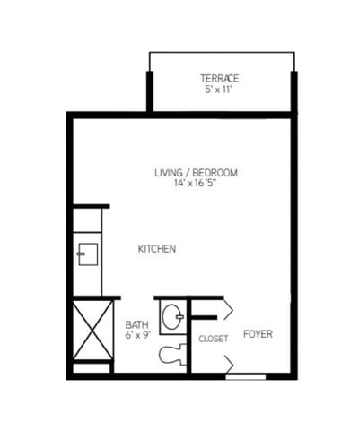Architectural floor plan of a living area