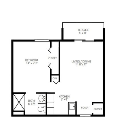 Architectural floor plan of a resident unit