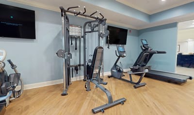 Well-equipped gym area with fitness machines
