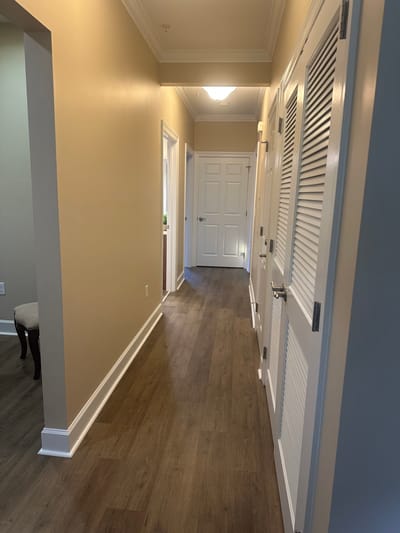 Interior hallway of a senior living facility