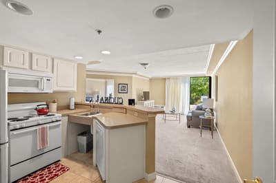 Welcoming kitchen and living area in a resident apartment