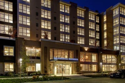Exterior view of Truewood by Merrill Gardens at night