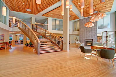 Bright and welcoming common area with modern decor.