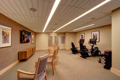 Interior of a common area with exercise equipment