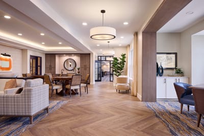 Modern common area with elegant furnishings and decor.