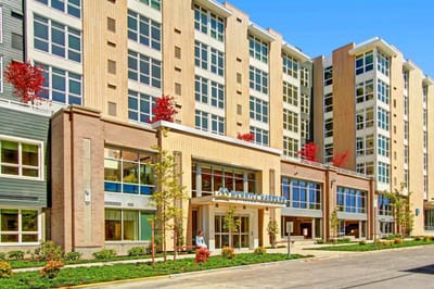 Exterior view of a modern assisted living facility
