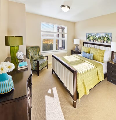 Bright and inviting resident room with decor.
