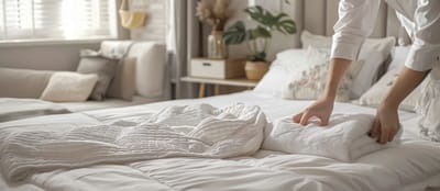 Staff making a bed in a comfortable room