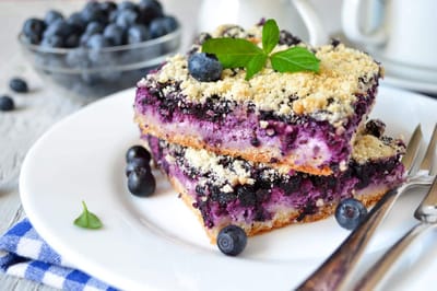 Close-up of a blueberry dessert on a plate