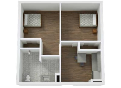 Floor plan of a resident unit with two bedrooms