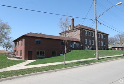 Exterior view of a brick assisted living facility