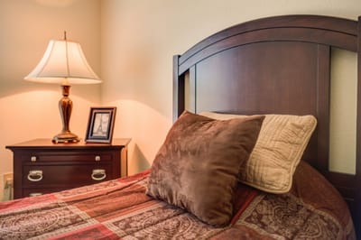 Cozy bedroom setup in a senior living facility