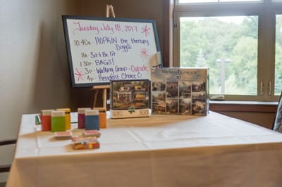 Activity board displaying scheduled events for residents