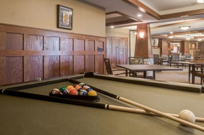 Interior game room with a pool table