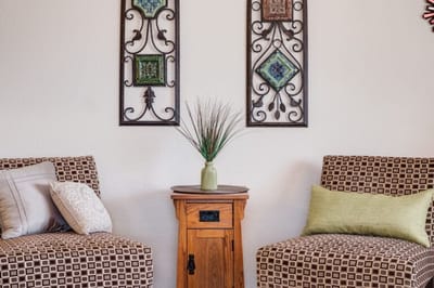 Cozy seating area with decorative accents