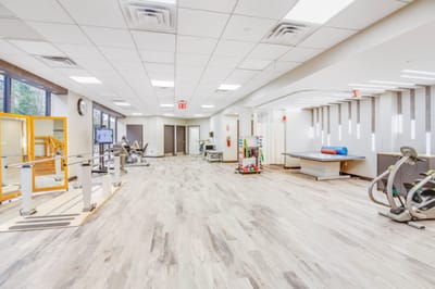 Interior view of a rehabilitation gym with equipment
