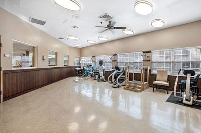 Interior view of a fitness area with exercise equipment