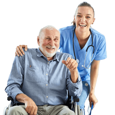 Nurse and resident sharing a joyful moment