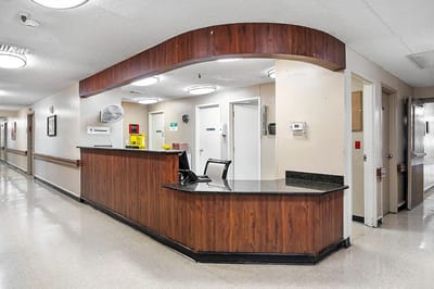 Interior view of a reception area in a nursing home