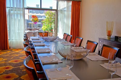 Elegant dining room setting with a long table