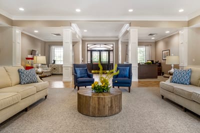 Welcoming common area with seating and decor
