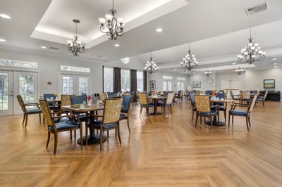 Dining room with tables and decorative lighting