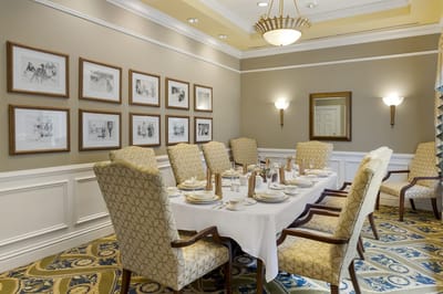 Dining room set for a meal with elegant decor