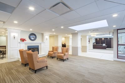 Bright interior of a common area with seating