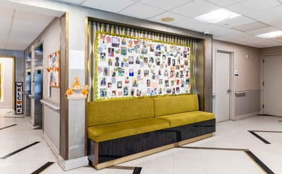 A cozy seating area in the nursing facility lobby