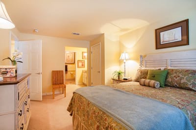 Cozy resident bedroom with warm lighting