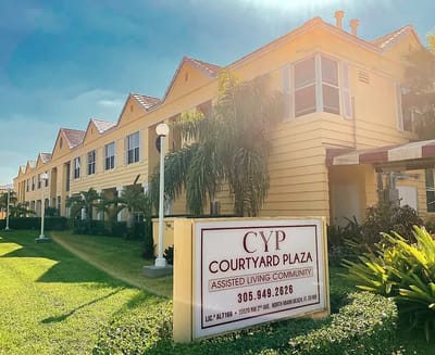 Exterior view of Courtyard Plaza assisted living community