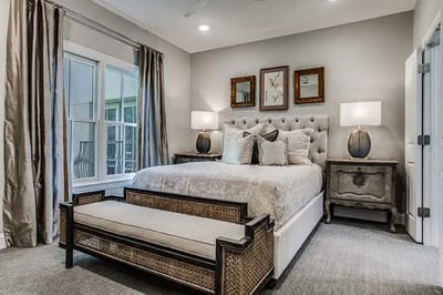 Well-furnished bedroom in a senior living facility