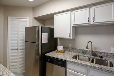 Well-equipped kitchen in a senior living apartment