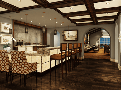 Elegant interior space featuring a bar area