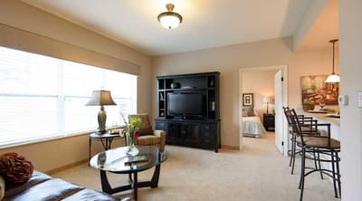 Interior view of a cozy living room in a senior facility