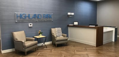 Reception area with seating and front desk